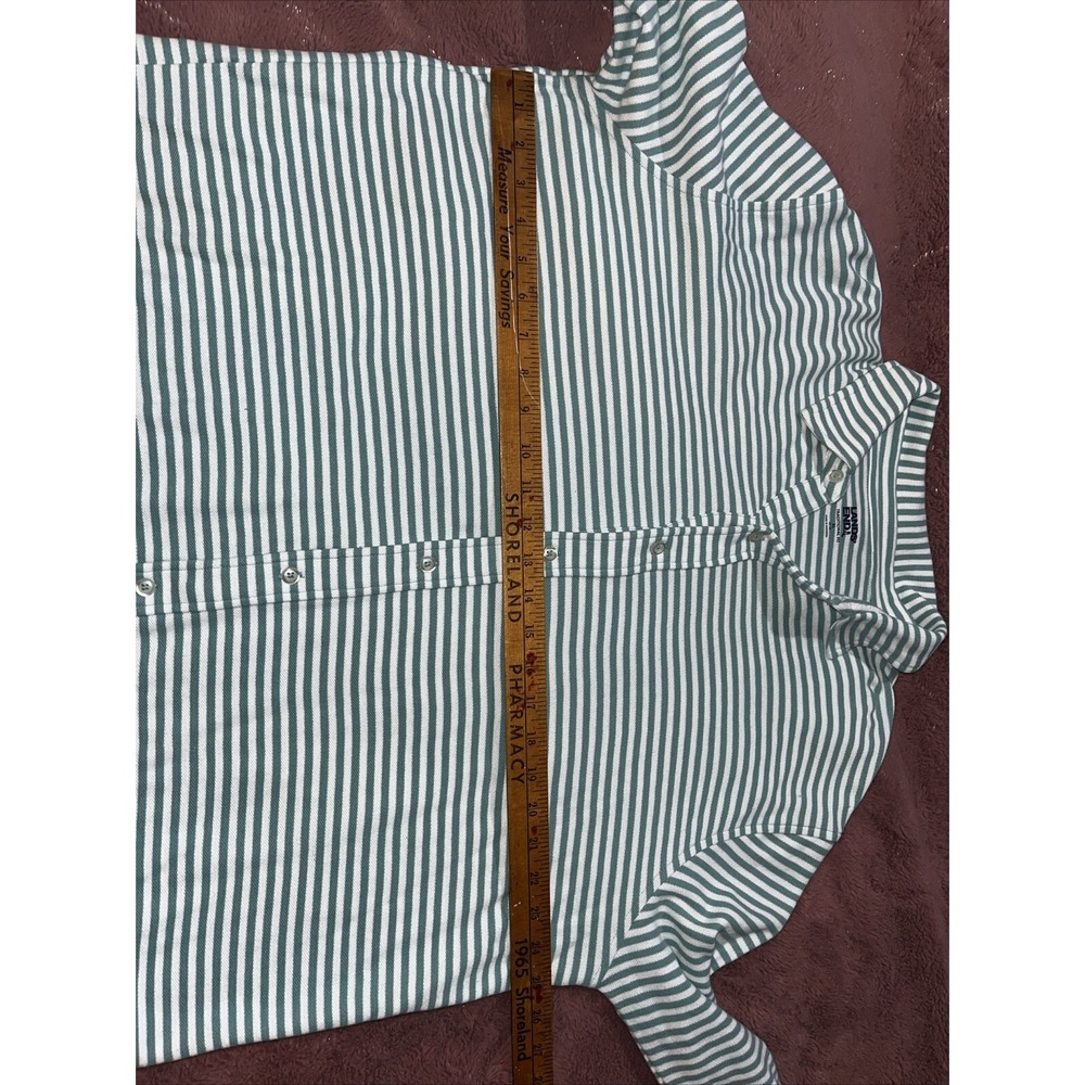 Preppy Lands End Shirt XL Green White Stripe Knit Button Up Long Sleeve Casual - Picture 14 of 15